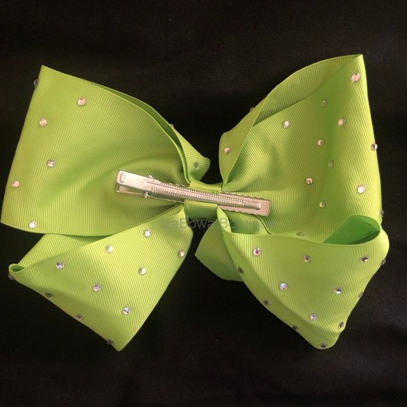 Apple Green 8" Rhinestone Boutique Bow (2) -kids- 5B1743 Handmade NWT Boutique - Picture 2 of 2